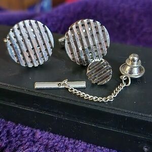 Vtg Silver Cufflinks and Tie Pin Set